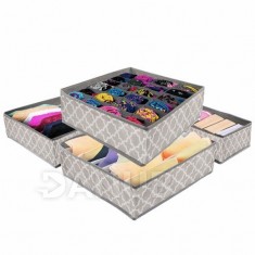 Organizator sertar compartimentat Boho Grey, set 4 bucati